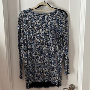 J. Jill Blue and White Floral Long Sleeve Top